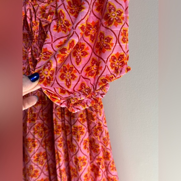 NEW Free People Oasis Printed Smocked Ethereal Midi Dress Pink/Rose Women’s XS - Picture 8 of 16